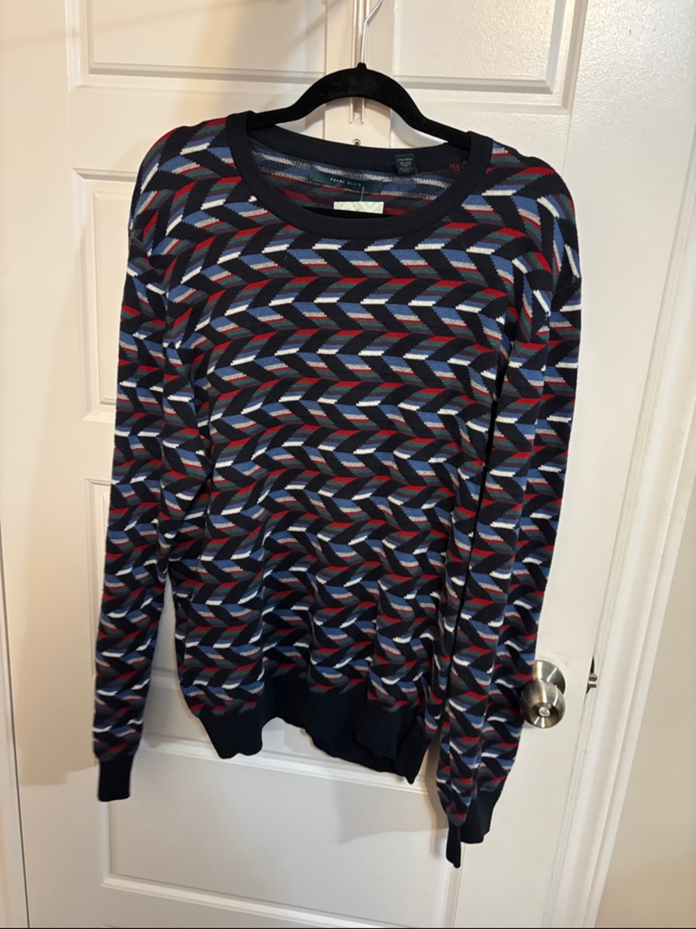 Perry Ellis Navy Multi Geometric Crewneck Sweater
